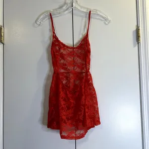 Victoria's Secret Intimate Red Floral Lace Babydoll long top Sleep Size S thumbnail 3