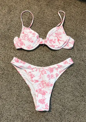Shein Pink and White Bikini Set thumbnail 1