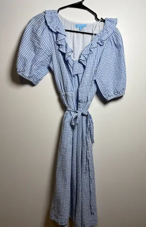 Draper James RSVP Blue Gingham Ruffle Midi‎ Dress thumbnail 1