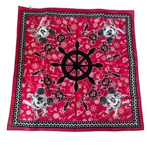 Disney Pirate Mickey Mouse Red Bandana 21"‎ Cotton Square Scarf Skull Crossbones thumbnail 2