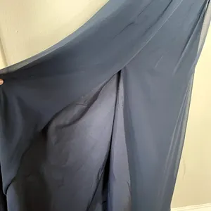 Azazie navy‎ blue long sleeved formal dress prom v-neck spaghetti straps size S thumbnail 6