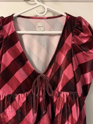 Anthropologie Maeve plaid velvet babydoll top puff sleeves size medium boho thumbnail 6
