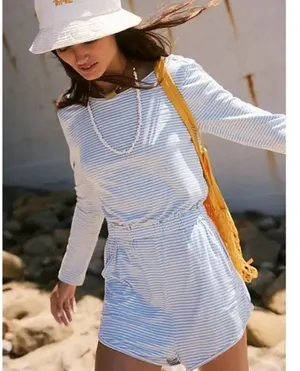 FREE PEOPLE Yvette Striped Romper in Chambray Size X-Small thumbnail 1