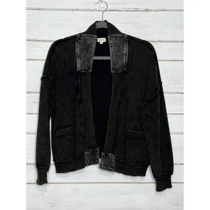 POL Brown Black Cardigan Small Open Front Chunky Knit Acid Wash Boho Grunge thumbnail 8