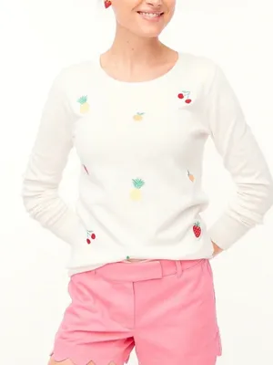 J. Crew Embroidered Fruit Teddie Sweater Size S thumbnail 1