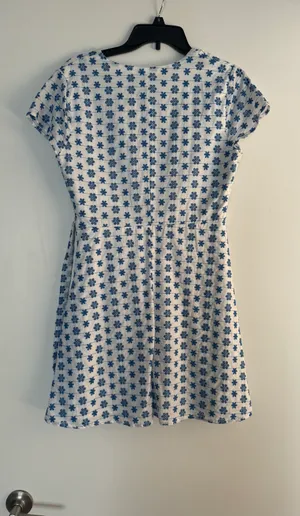 White Dress With Blue Floral Embroidery thumbnail 3