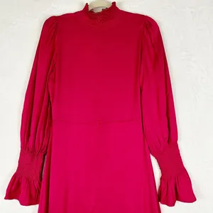 Karlie Solid Smock Neck Midi Dress Size Medium Pink Magenta NEW Satin Thigh Slit thumbnail 10