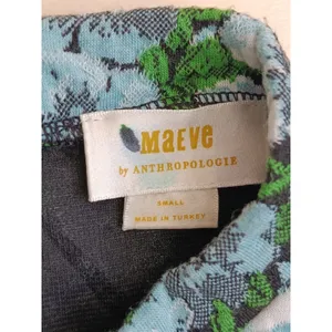 Maeve Anthropologie Floral High Neck Top Blue Green Jacquard Short Sleeve Small thumbnail 5