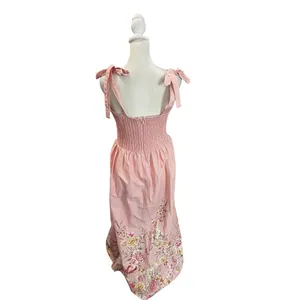 Joie Pink Floral Tie Strap Midi Dress Cottagecore Prairie L thumbnail 4