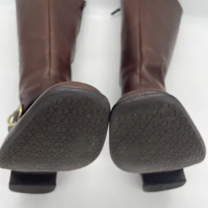 Talbots Womens 7AA Riding Boots Tall Brown Pebbled‎ Leather Gold Buckle Full Zip thumbnail 15