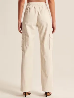 Abercrombie High Rise Baggy Cargo Pants Cream Relaxed Fit Utility Size 12 31 thumbnail 2