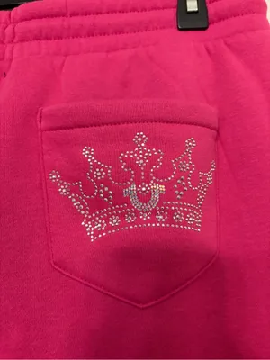 NWT True Religion Rhinestone Crown Fleece Joggers Size Medium Pink Y2K thumbnail 6