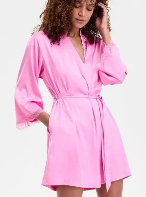 INC International Concepts Pink Lace satin Robe thumbnail 1