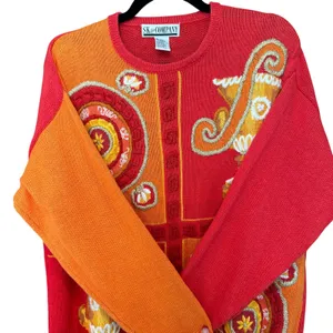 Vintage Grecian Embroidered‎ Sweater M Eccentric Artsy Geometric Maximalist 90s thumbnail 4