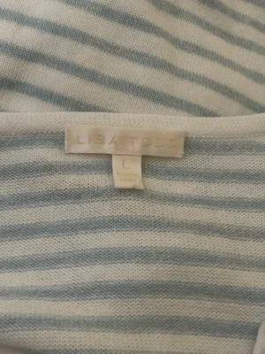 Lisa Todd White Stripe Cotton Fringe Sweater Top size Large thumbnail 4