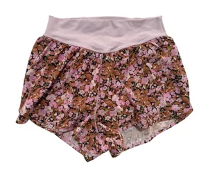 OFFLINE Aerie Floral Running Shorts Womens Small Pink Brown Excellent High Rise thumbnail 1