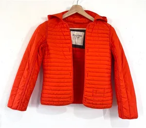 Abercrombie & Fitch Womens Open Front Puffer Jacket XS Orange Quilted Packable‎ thumbnail 1