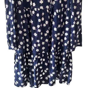 J Crew Dress Womens Purple Navy Scattered Peony Floral Tie Neck Tiered SZ M thumbnail 6