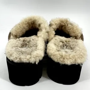 Ugg Solvang Clogs Y2K Suede Sheepskin Shearling Chunky Block Heel Floral Beige 6 thumbnail 4
