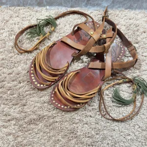 933|Free People Studded Boho Hippie Leather Gladiator Sandals Brown Women 37 6.5 thumbnail 6