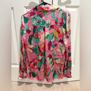 Zara Pink Floral Silky Button Up Blouse Size Medium thumbnail 3