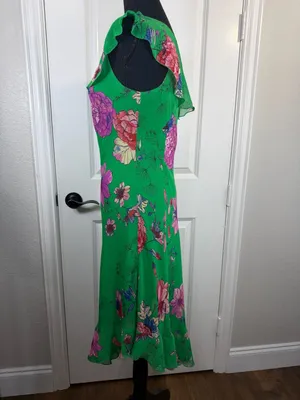 Roz & Ali Green Floral One-Shoulder Ruffle Asymmetrical Hem Dress Size 6 thumbnail 4