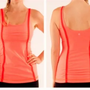 lululemon wholehearted striped NEON orange & red striped tank thumbnail 7