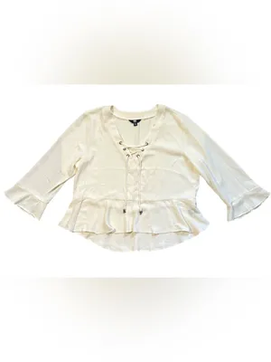 Frye Ivory Lace Up Peplum Blouse XL thumbnail 2