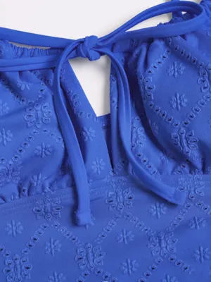 Samiol Blue Wave Cut Eyelets Tie Front Tankini Set Size L thumbnail 7