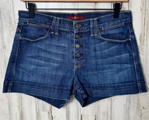 7 For All Mankind Button Fly High Rise Denim Mini Shorts Womens Size 27 thumbnail 1