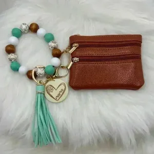 Carmella Brown Wristlet Wallet with Mom Keychain tassel thumbnail 1
