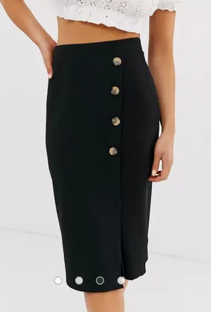 ASOS New look Black Side Button Down Midi Skirt thumbnail 4