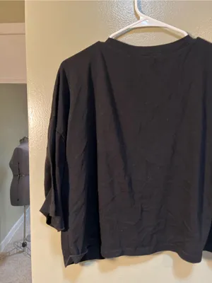 Women’s Size XXL Cropped T-Shirt Drop Half Sleeves Solid Black Crewneck M2H045 thumbnail 6