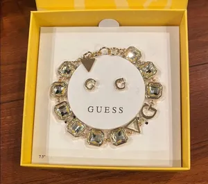 Guess Gold and Silver Sparkling Rhinestone Bracelet and G earrings Jewelry Set thumbnail 3