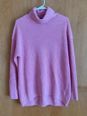 J. Crew Pink Ribbed relaxed turtleneck‎ sweater Cotton Cashmere Blend Size S thumbnail 1