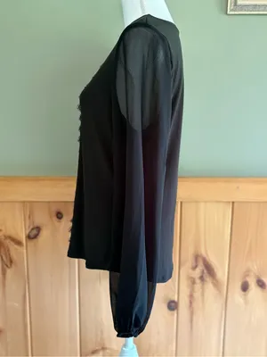 White House Black Market Black Long Sheer Sleeve Keyhole Blouse with Trim M NWT thumbnail 4
