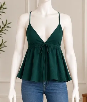 Urban Outfitters Womens Cami Top Dark Green Babydoll Front Tie Size Extra Small thumbnail 1