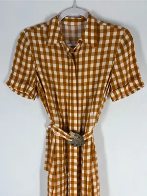 Uterqüe Mustard Gingham Maxi‎ Dress Orange thumbnail 5