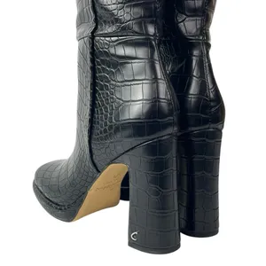 Circus by Sam Edelman Black Croc Leather Zip Up Heeled Knee High Boots Size 5.5 thumbnail 5