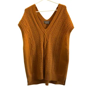 By Anthropologie orange double v-neck sweater vest preppy academia thumbnail 2