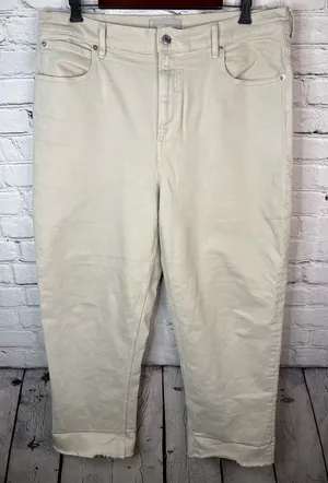 EVERLANE The Way High Jean Straight Leg High‎ Rise Raw Hem Cream Jeans Size 33 thumbnail 1