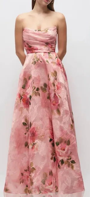 NEW Dessy Collection Alden Floral Jacquard Strapless Organza Gown sz 2 thumbnail 1