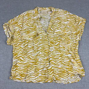 Maeve By Anthropologie Tunic Blouse Womens M Yellow Animal Print V-Neck Dolman thumbnail 1