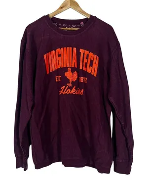 Pressbox Virginia Tech Hokies Corded Ribbed Sweatshirt Maroon Thumbhole Size M thumbnail 1