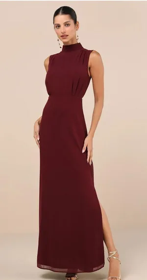 Lulus Elegant Sleeveless Burgundy Dress thumbnail 1