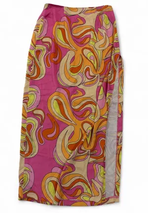 Meshki Frankie Two Tone Skirt Pink & Yellow Swirl Psychedelic Print Medium thumbnail 5