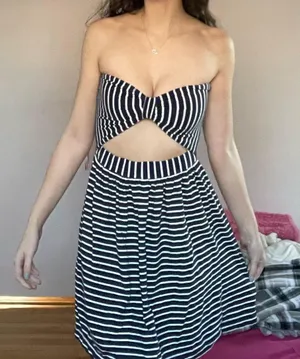 Vintage strapless dress with stripes thumbnail 1