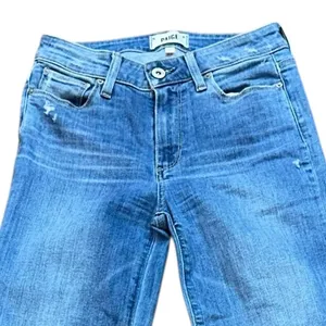 PAIGE Genevieve Flare North Star Distressed‎ Wide Leg High Rise Denim Jeans 25 thumbnail 2