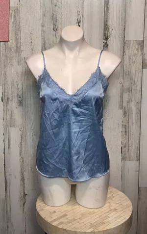 Forever 21 Blue Satin Lace Trim Cami Top Size Medium Adjustable Straps thumbnail 1