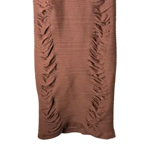 AURA Ruched Bodycon Dress Women Large‎ Brown NWT Cutout Back Ribbed Knit Sheath thumbnail 8